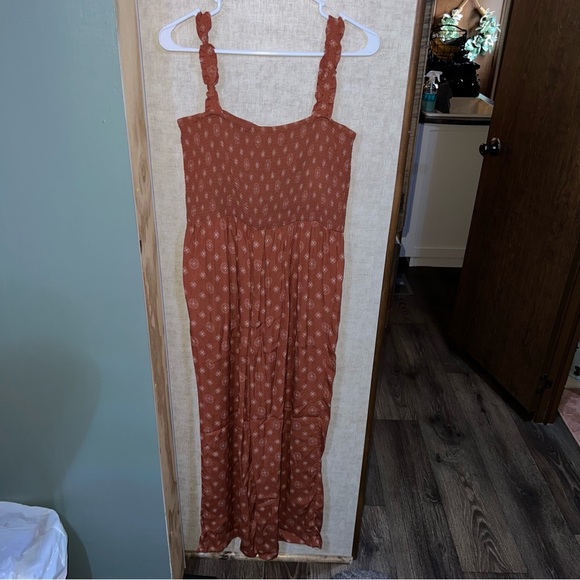 Dex Womens Burnt Orange Smocked Boho Patterned Sleeveless Jumpsuit size medium - Picture 6 of 8